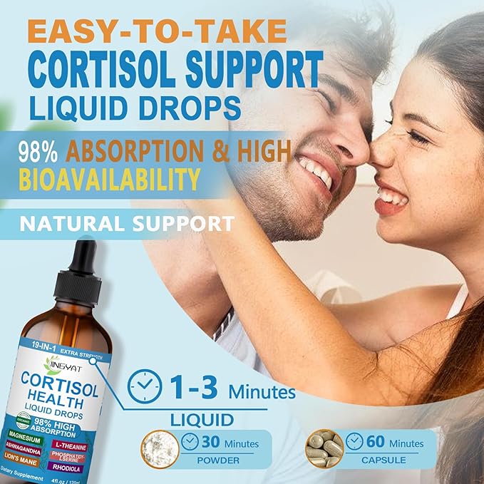Cortisol Supplements for Women - Cortisol Support Liquid Drops for Hormone BalanceMoodFocus - Liquid Cortisol Health w/MagnesiumL-TheanineAshwagandhaOmega-3 - Non-GMO2 Month Supply
