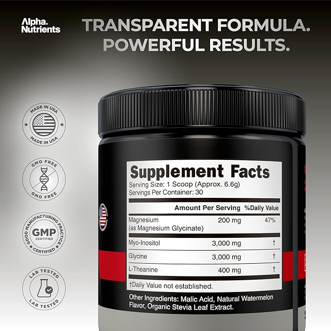 Sleep Aid for Adults - Magnesium Glycinate Powder - Melatonin Free Formula with L-Theanine Glycine Inositol - Natural Deep Sleep &amp Recovery for Peak Performance - 30 Servings