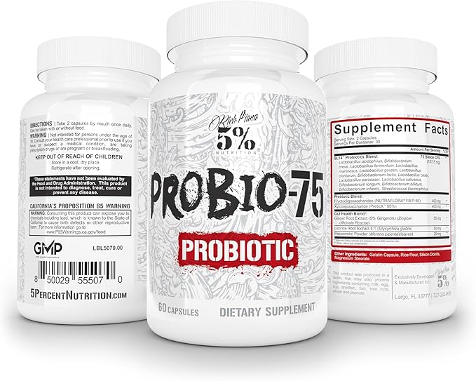 5% Nutrition Rich Piana Probio-75 Billion CFUs | Vegan 14 Unique Strains