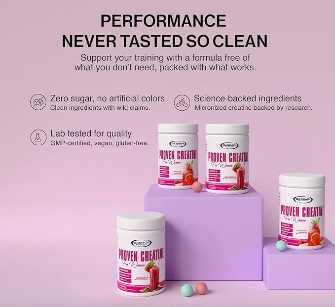 Gaspari Nutrition Proven Creatine for Women 5g of Creatine 5g of Collagen Vitamin C and Collagen Clean Natural Formula Electrolytes for Hydration (30 Servings Strawberry Lemonade)