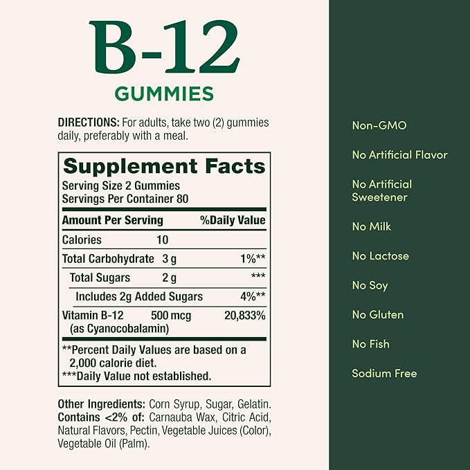Nature's Bounty Vitamin B12 Gummies Dietary Supplement Supports Energy Metabolism and Nervous System Health Mixed Berry Flavor 500mcg 160 Count
