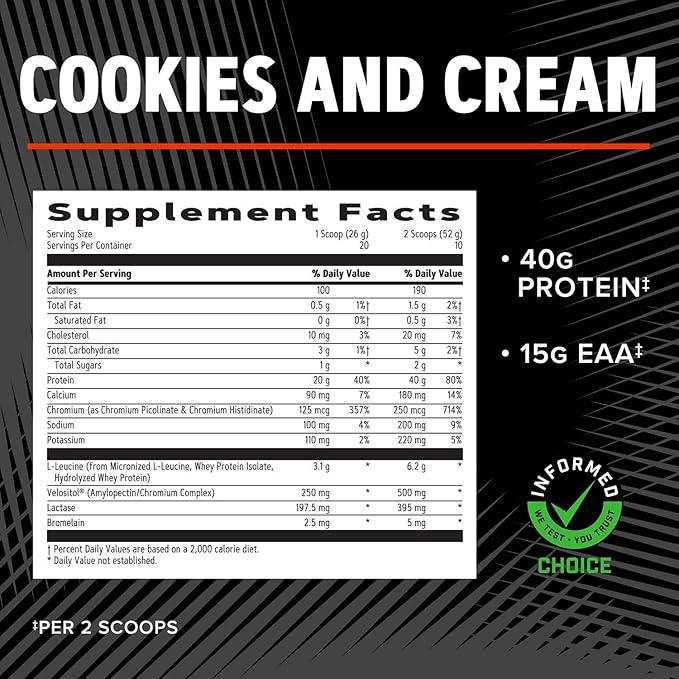 GNC AMP Wheybolic Clinically Proven Protein Powder 40g Whey Protein BCAA Leucine Increases Muscle Strength Muscle Building 3rd Party Tested Gluten Free. Cookies and Cream 10 Servings