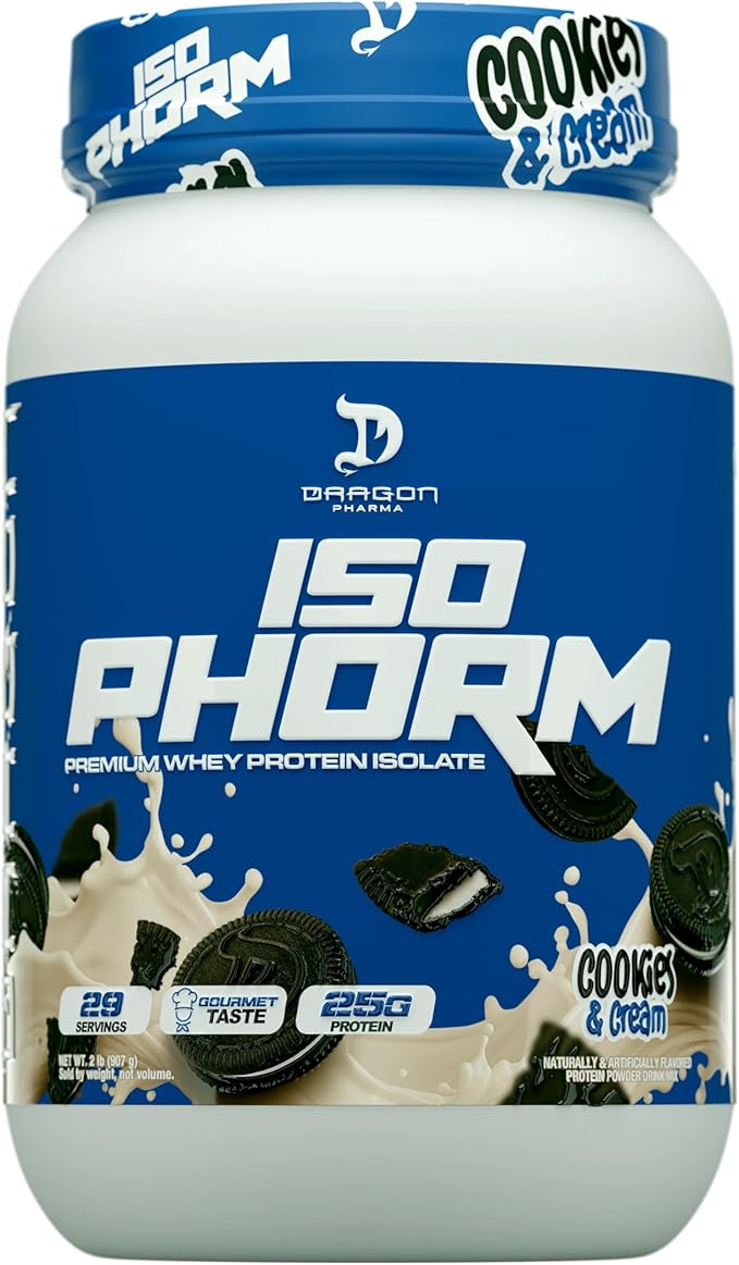 DRAGON PHARMA Isophorm Hydrolized Whey Protein Isolate Fast Absorption Premium Whey Protein Maximize Recovery Great Tasting 25g Per Serving (2 lb Cookies &amp Cream)