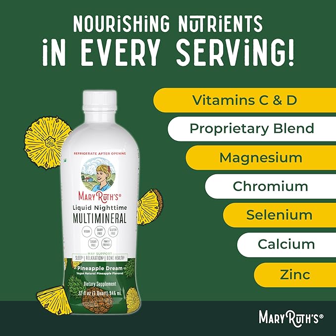 MaryRuth's Liquid Nighttime Multimineral (Pineapple) &amp Hair Growth Max Liposomal (Almond Cookie) | Clean Label Project Verified® | Sugar-Free Vegan | Bedtime Routine Beauty Hair &amp Skin Supp
