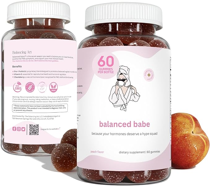 Balancing Act - Balanced Babe Women’s Probiotic Gummies with Prebiotic Apple Cider Vinegar LactoSpore® DE111® Vitamin B6 and Vitamin E – 60 Count (30 Day Supply)