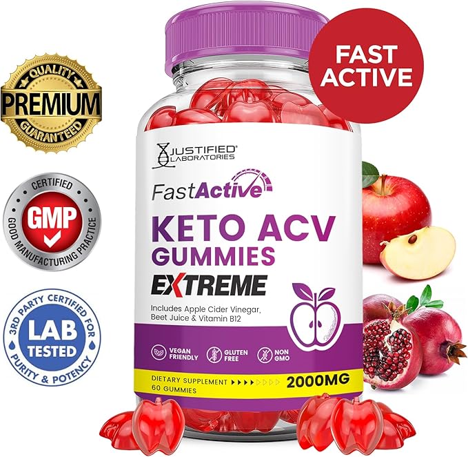 (3 Pack) Fast Active Keto ACV Gummies Extreme 2000MG Fastactive Keto Gummies Apple Cider Vinegar Formulated with Pomegranate Beet Juice Powder B12 Vegan Non GMO 180 Gummys