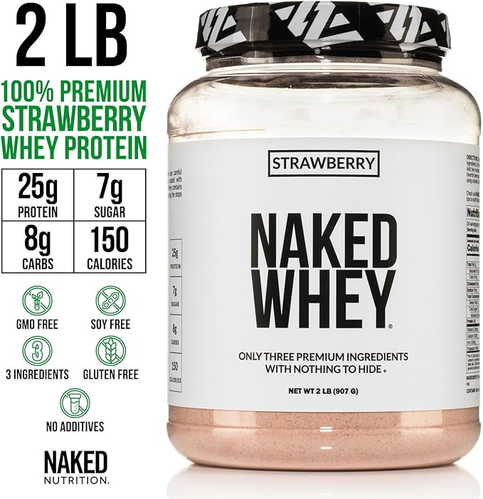 NAKED Strawberry Whey Protein Powder (24 Servings) PB Powdered Peanut Butter 2LB (76 Servings) – Grass-Fed Bulk Non-GMO Gluten Free Soy Free Vegan