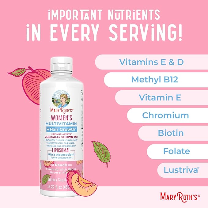 MaryRuth Organics Sea Moss Liposomal (Limeade) &amp Women's Multivitamin + Hair Growth (Peach) | Clean Label Project Verified® | Vitamins for Energy Beauty &amp Overall Health | Vegan Gluten-Free