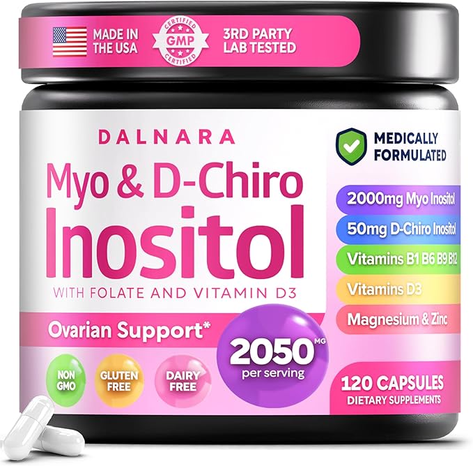 Myo-Inositol &amp D-Chiro Inositol Supplement for Women - 40:1 Ratio Inositol Capsules with Folate Vitamin D3 Magnesium &amp Zinc - Ovarian Support Inositol Multivitamin - 2050mg 120 Count
