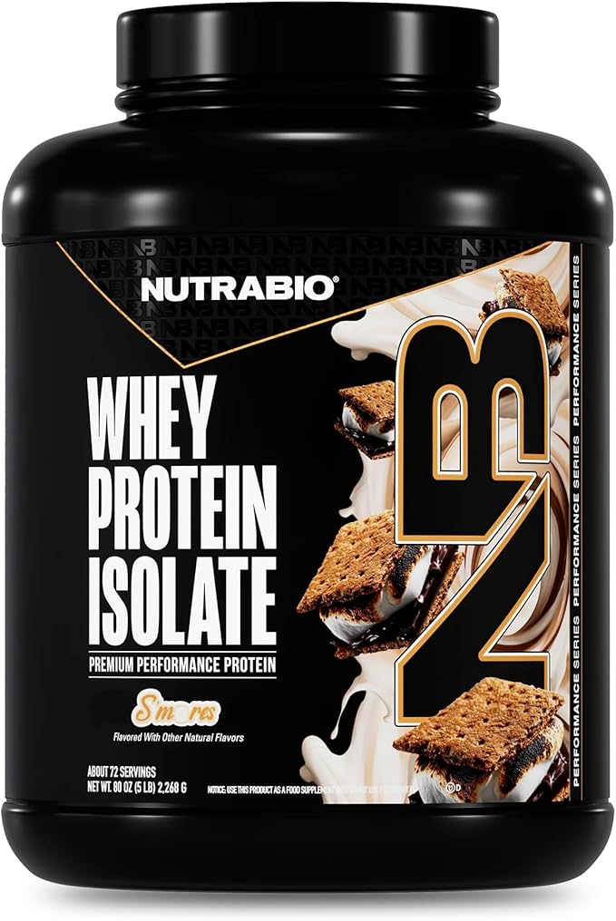 NutraBio 100% Whey Protein Isolate Protein Powder 25g Protein with Complete Amino Acid Profile Non-GMO Soy &amp Gluten Free Low Carb Low Calorie S'Mores 5 Lbs