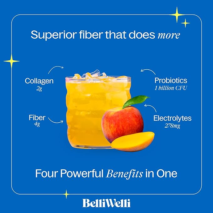 Daily Fiber Supplement Bundle with Collagen Probiotics &amp Electrolytes - Peach Mango &amp Strawberry Lemonade Flavors - Supports Digestive Health Debloating Gut &amp Hormone Balance - 32 Servi