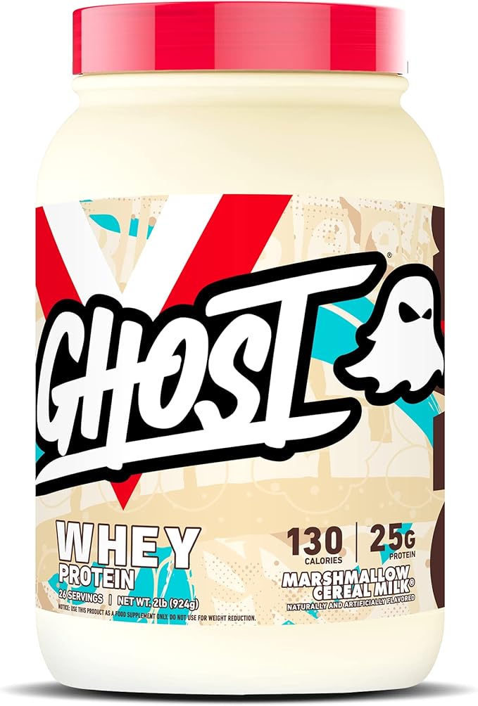 GHOST Whey Protein Powder Marshmallow Cereal Milk - 2LB 25G of Protein - Whey Protein Blend - ­Post Workout Fitness &amp Nutrition Shakes Smoothies Baking &amp Cooking - Soy &amp Gluten-Free