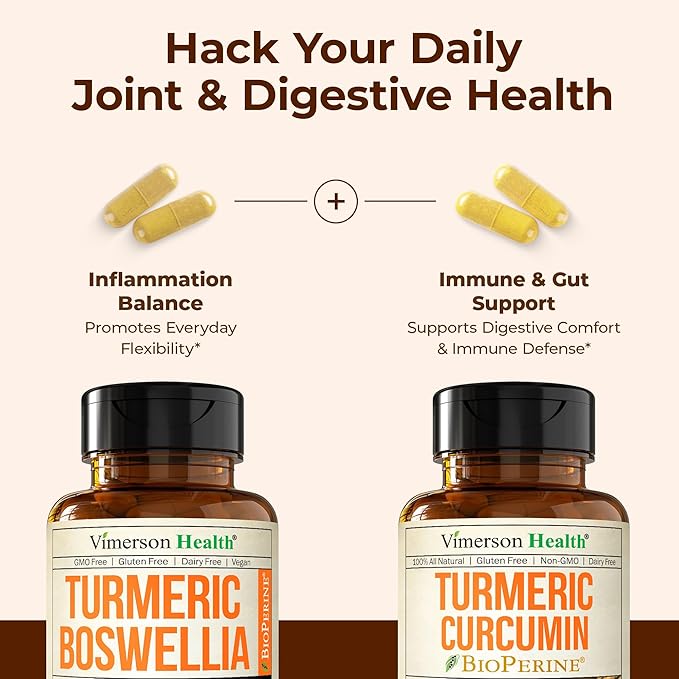 Turmeric Boswellia + Turmeric Curcumin Supplement Bundle – Organic Turmeric Ginger Root + Tumeric Extract (95% Curcuminoids) for Joint Support &amp Digestive Health - Pure Curcumin with Black Pepper