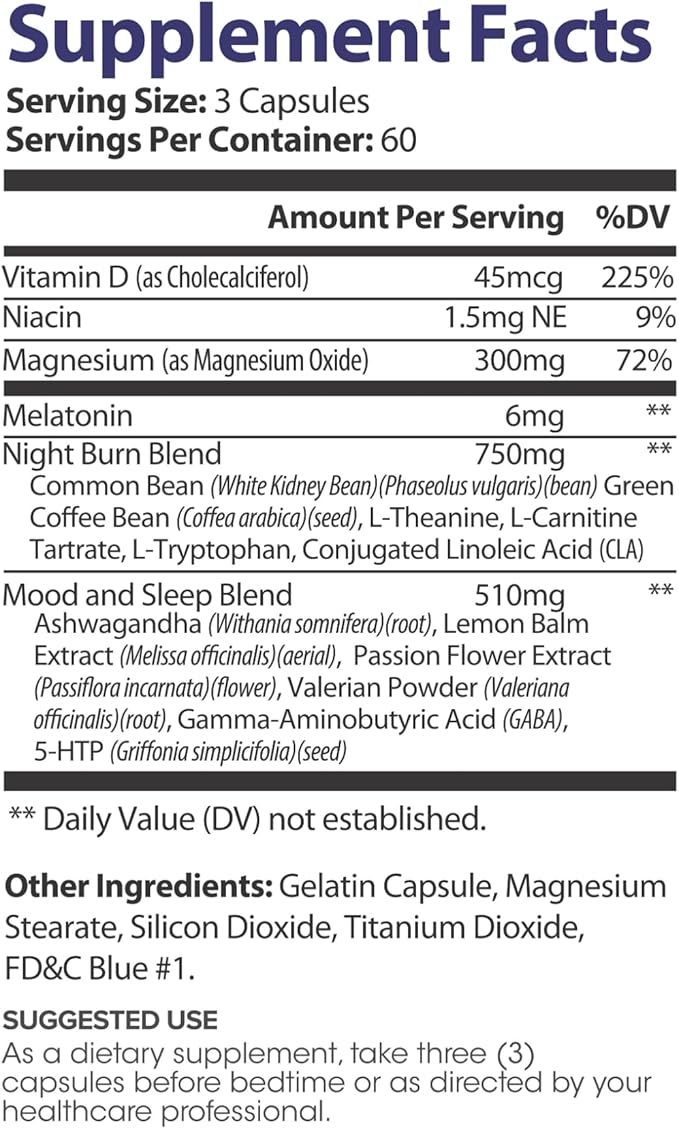 Lumen Naturals SkinnyDream Supplement for Women - Night Blend Vitamin C Niacin Magnesium Melatonin - 180 Capsules - 60 Servings