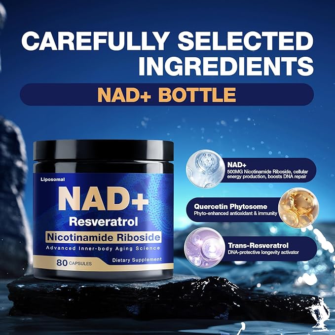 NAD Supplement - NAD Nicotinamide Riboside Resveratrol 900mg Liposomal NAD Supplements for Women and Men Supports Cellular Energy Anti-Aging Brain &amp Muscle