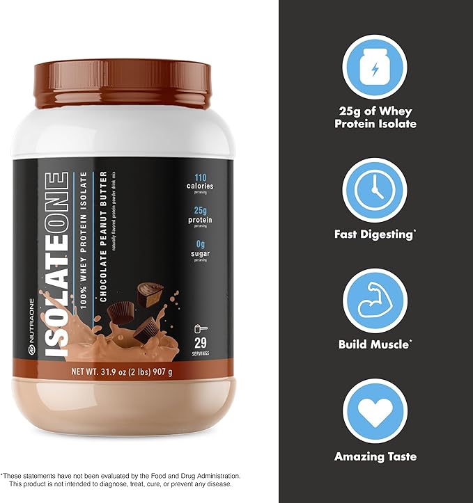 NutraOne IsolateOne Whey Isolate Protein Powder 100% Pure Whey Isolate Powder (Chocolate Peanut Butter - 29 Servings)