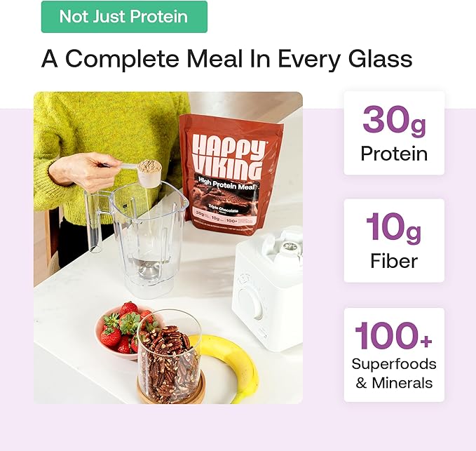 Happy Viking Plant-Based Protein Powder +100 Superfoods Vanilla Meal Replacement Shake Created by Venus Williams 30g Plant Protein 10g Fiber Vegan Gluten-Free Non-GMO 15 Meals