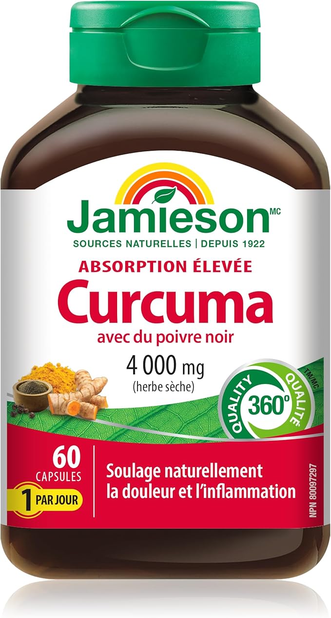 Jamieson High Absorption Curcumin Turmeric with Black Pepper 4000 mg (raw herb) 60 Capsules