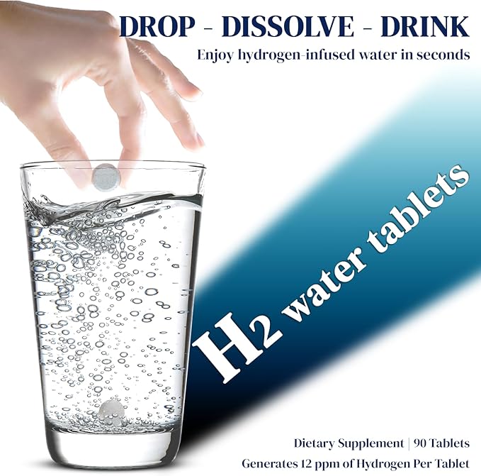 H2 Molecular Hydrogen Water Tablets – High-Concentration Hydrogen Tablets for Drinking Water Supports Cellular Energy Hydration &amp Wellbeing – Magnesium-Based Hydrogen Supplement – 90 Tablets