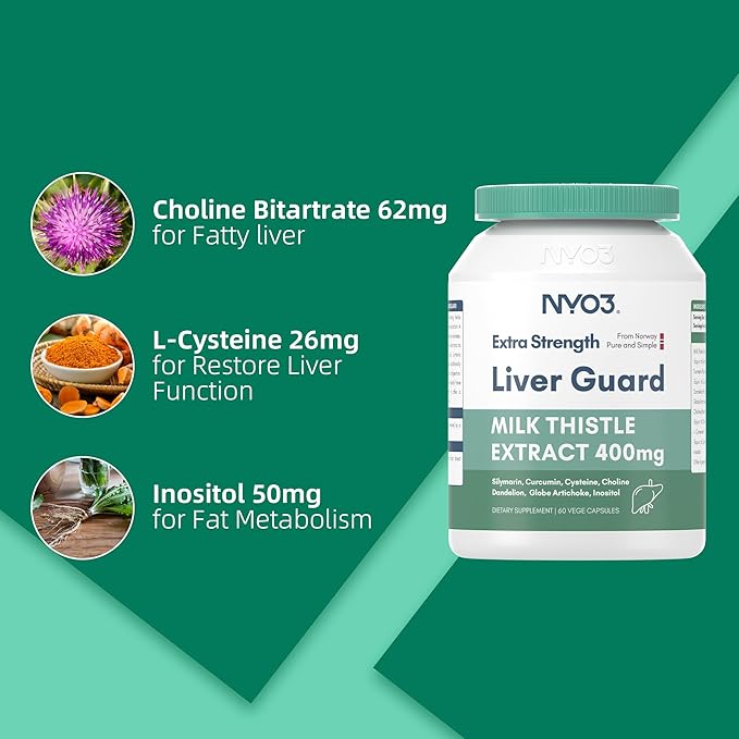 NYO3 Milk Thistle Extract 400mg Liver Cleanse Detox &amp Repair Dietary Supplement for Liver Health 60 Capsules Herbal Health Supplement Antioxidant Support