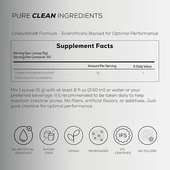 PURE TRIBE PureCreatine – Micronized Creatine Monohydrate Powered by Creavitalis – Unflavored Creatine Monohydrate Powder for Energy &amp Recovery – No Bloating Easy Digestion – 5g per Scoop 300g