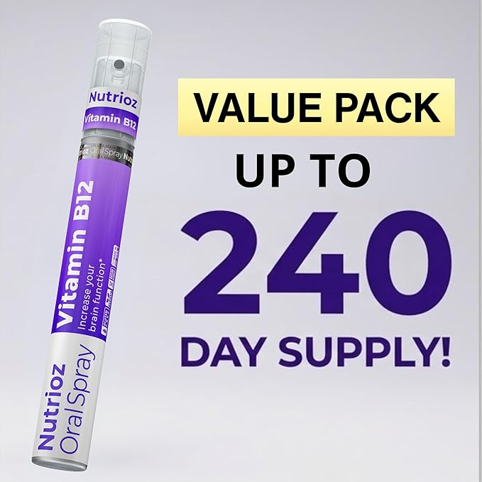Vitamin B12 Oral Spray with Folate (B9) &amp Vitamin B6 Methylcobalamin Liquid B12 Supplement Vegan Gluten Free Non-GMO Orange &amp Peppermint Flavor 14.4 ml