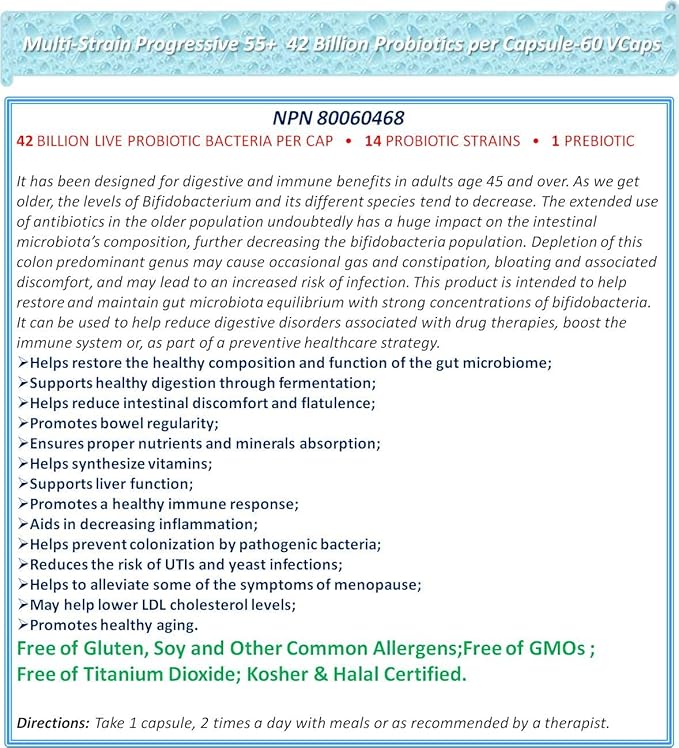 NOVA Probiotics Multi-Strain Progressive 55+ 42 Billion Probiotics per Capsule-60 VCaps