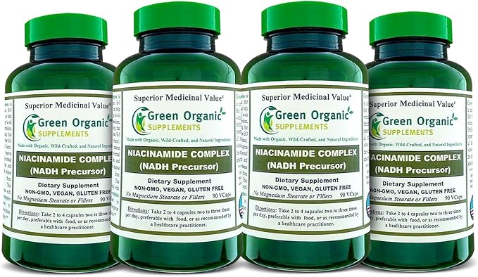 Green Organic Supplements Niacinamide Niacin NAD NADH High Absorbable Non-GMO Gluten-Free (Pack of 4)