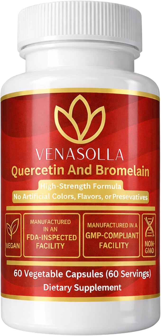 Quercetin with Bromelain - 500 mg Quercetin (from Quercetin Dihydrate) + 100 mg Bromelain per Capsule - 60 Vegetable Capsules - Vegan Non-GMO