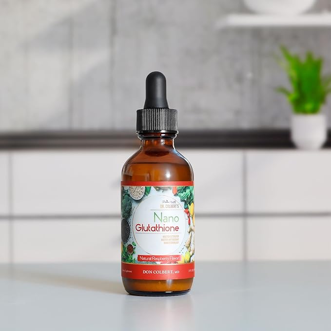 Dr. Colbert MD Nano Reduced L-Glutathione Drops | Raspberry Flavor | by Divine Health | Nanonization | Superior Absorption | Includes Vitamin C | Sugar Free | 60 Day Supply | 60ml