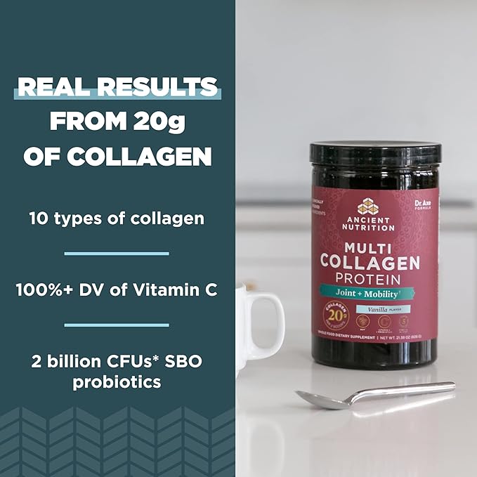 Ancient Nutrition Collagen Powder Protein Multi Collagen Protein Powder Joint + Mobility 20 Serving Joint Supplement with Hydrolyzed Collagen Peptides for Post Workout 7.48oz