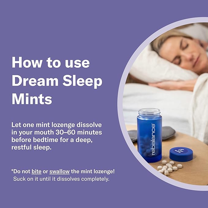 Rebalance Dream – Sleep Mints for Restful Nights – Natural Melatonin Lozenges to Help Calm for a Deep Sleep – Sugar-Free 31 Count (1 Month Supply)