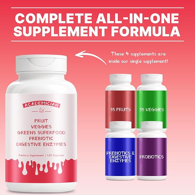 Prebiotics Probiotic for Women Digestive Enzymes Capsule Green Superfood Fruit and Veggies Supplement - 120 Count