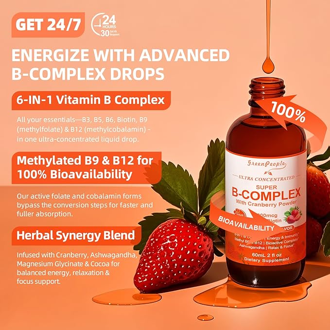 GREENPEOPLE Vitamin Methylated B Complex | Methyl B12 + L-Methyl Folate | Support Energy Metabolic Immunity &amp Cognitive | 6 Super B Complex w/Mg Ashwagandha &amp L‑Theanine for Women -Vegan 2f