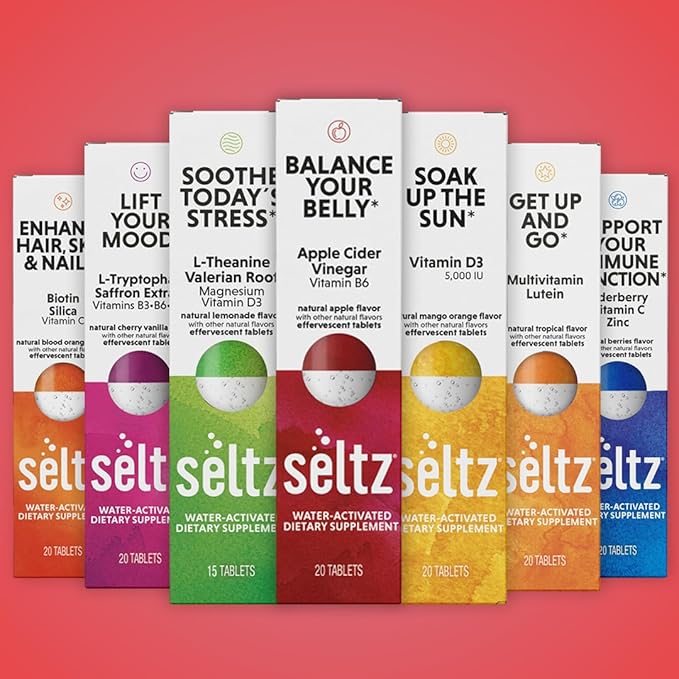 Seltz® Balance Your Belly – Effervescent Vitamins with Apple Cider Vinegar (1000 mg) &amp Vitamin B6 for Digestive Health Blood Sugar &amp Mood Support – Apple Flavor 20 Tablets (Pack of 6)