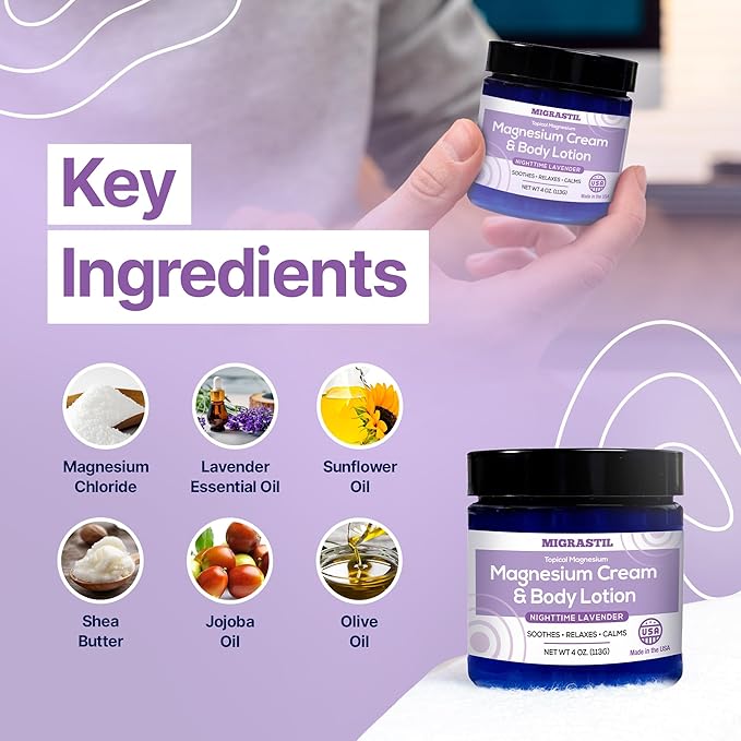 MIGRASTIL Nighttime Lavender Magnesium Cream &amp Stress Inhaler 2-Pack Bundle