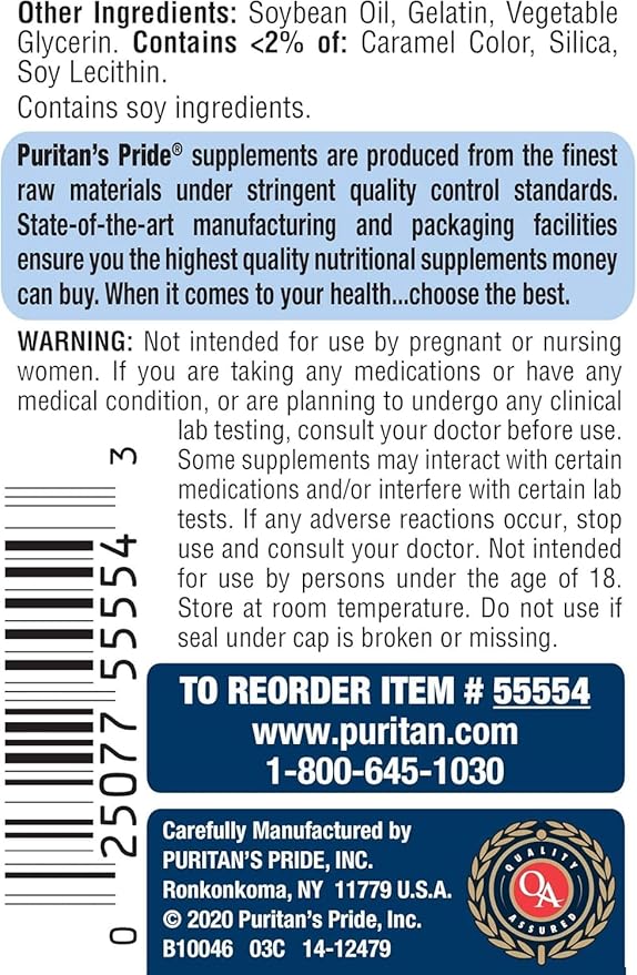 Puritan's Pride Hair Skin Nails One Per Day Formula60 Softgels 60 Count (55554)