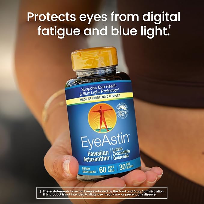 EyeAstin BioAstin Hawaiian Astaxanthin with Lutein &amp Zeaxanthin Supports Eye Health Naturally 60 Count
