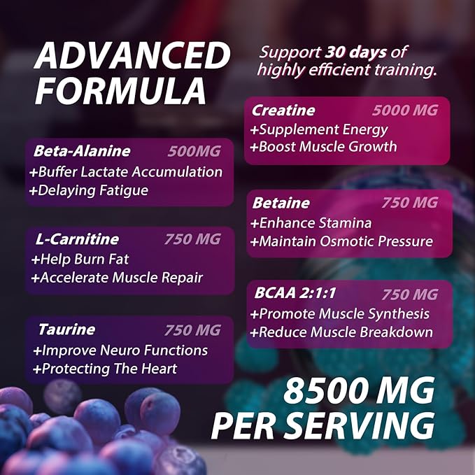 Creatine Monohydrate Gummies Complex 8500 MG for Men &amp Women Creatine Monohydrate Supplement for Muscle Growth Strength &amp Energy Support Pre Workout Gummies 120 Count Blueberry