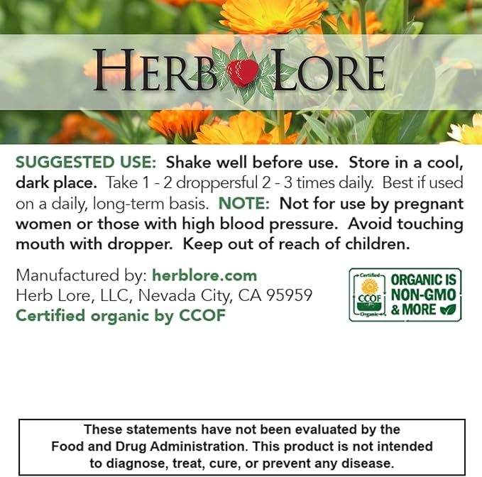 Herb Lore Organic Adrenal Tonic Tincture - Herbal Adrenal Support Supplement - Adaptogen Drops with Ashwagandha Rhodiola Eleuthero Holy Basil and Schisandra - Alcohol Free - Liquid - 2 Fl Oz