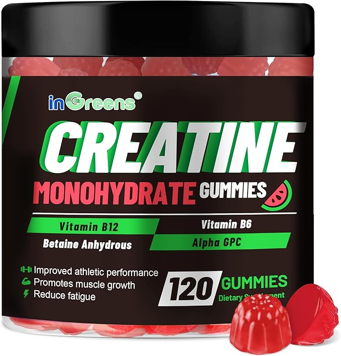 Creatine Monohydrate Gummies 6g for Men &amp Women Sugar-Free Creatine Chewables with Betaine Alpha GPC Vitamin B6 &amp B12 Natural Berry Flavor Gluten-Free 120 Count