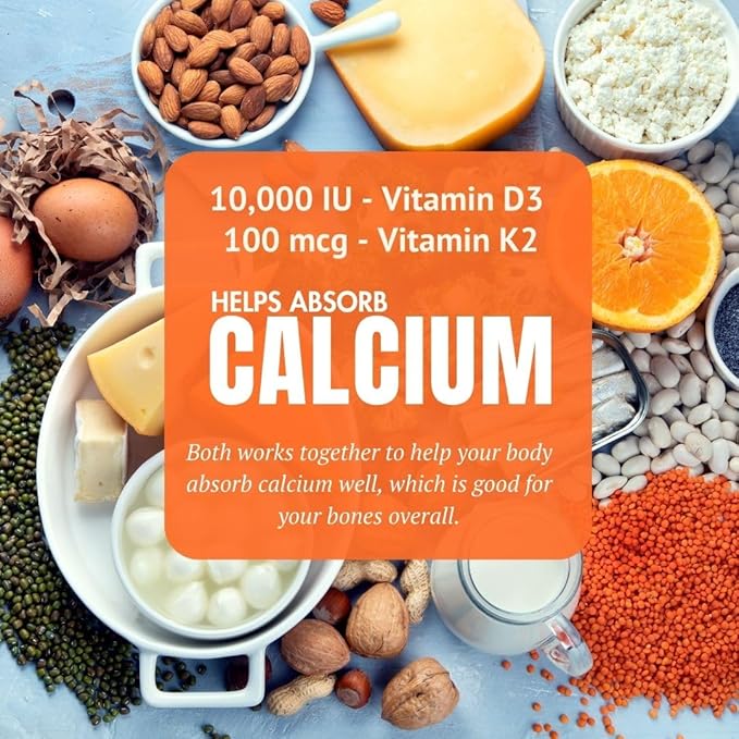 Vitamin D3 10000 IU &amp Vitamin K2 100 mcg with Vitamin C - 120 Capsules - Heart &amp Bone Support Capsule Supplemet - Non-GMO &amp Gluten Free Made in USA