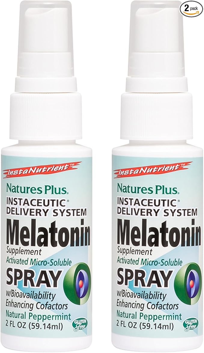 NaturesPlus Melatonin Spray Natural Peppermint Flavor - 2 fl oz Pack of 2 - with Vitamin B6 &amp E - Vegetarian Gluten Free - 160 Total Servings