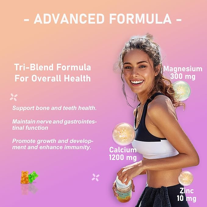 Calcium Citrate Gummies Calcium 1200mg with Vitamin D3 B6 B12 Magnesium Zinc Calcium Supplements for Women and Men Support Bone &amp Muscle Health 120 Chews Peach Flavor