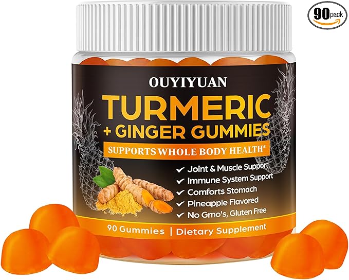 Turmeric Gummies Joint &amp Muscle Relief + Immune Support Natural Pineapple Flavor Non-GMO Gluten-Free 90 Gummies