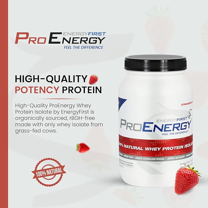 EnergyFirst Grass-Fed Strawberry Whey Protein Isolate (2lb) High-Protein Shake for Meal Replacement &amp Recovery Non-GMO Gluten-Free 37 Servings