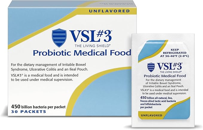 VSL#3® Probiotic Powder for Digestive Health IBS &amp UC Symptoms - 450B CFUs High-Potency Multi-Strain Live Refrigerated Probiotic Medical Food for Gut Health Support in Men &amp Women 30 Pa