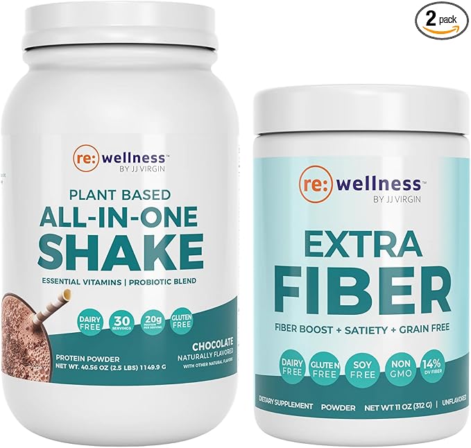 Reignite Wellness by JJ Virgin Chocolate Plant Based All-in-One Shake and Extra Fiber Powder Supplement