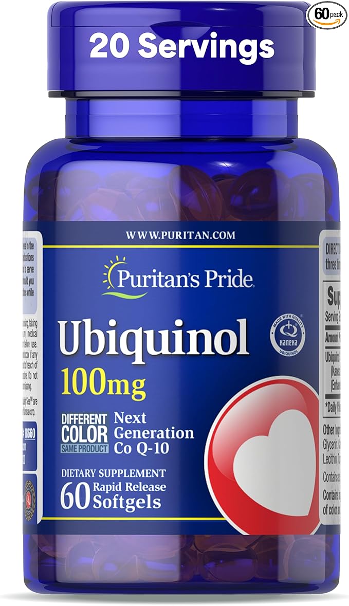 Puritan's Pride Next Gen Ubiquinol Coenzyme CoQ10 100mg Dietary Supplement for Heart Health Blood Pressure Oral Gum Health Aging and Cellular Energy Support 60 Servings Rapid Release Softgels
