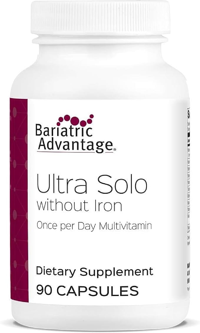 Bariatric Advantage Ultra Solo Without Iron - Once-Per-Day Daily Multivitamin - for Bariatric Patients - with Thiamin Vitamin A &amp More - Gluten Free - 90 Capsules